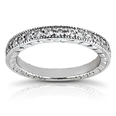 14K white gold Antique Design Bead Set Women's Diamond Wedding Band (1/2 ct. tw.) - alternate view 4 thumbnail