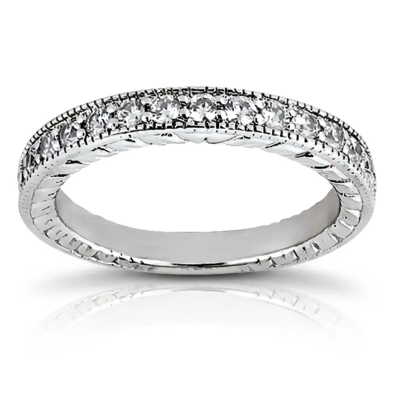14K white gold Antique Design Bead Set Women's Diamond Wedding Band (1/2 ct. tw.) - alternate view 4