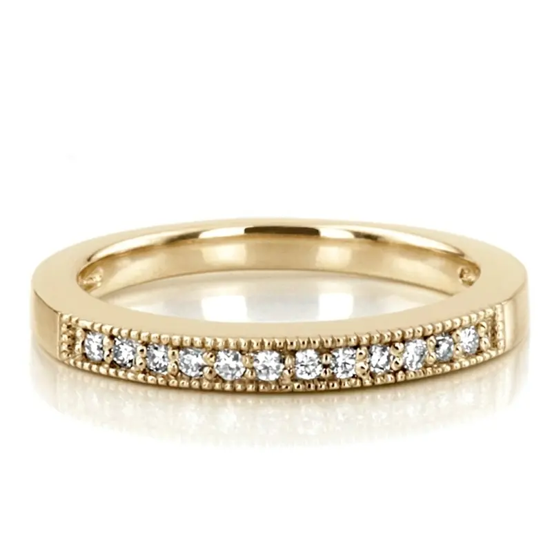 14K white gold Milgrain Edge Bead Set Round Diamond Wedding Band (1/8 ct. tw.) - alternate view 2