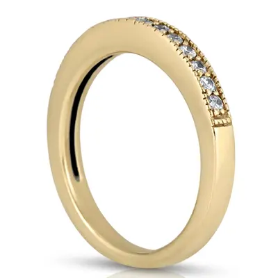 14K white gold Milgrain Edge Bead Set Round Diamond Wedding Band (1/8 ct. tw.) - alternate view 3 thumbnail