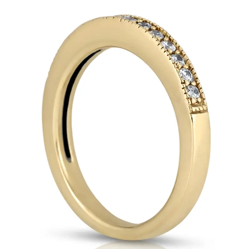 14K white gold Milgrain Edge Bead Set Round Diamond Wedding Band (1/8 ct. tw.) - alternate view 3