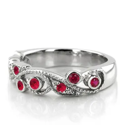 Graceful Floral Design Ruby Wedding Anniversary Band alternate view