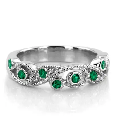 Elegant Floral Design Emerald Wedding Anniversary Band