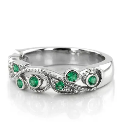 Elegant Floral Design Emerald Wedding Anniversary Band alternate view