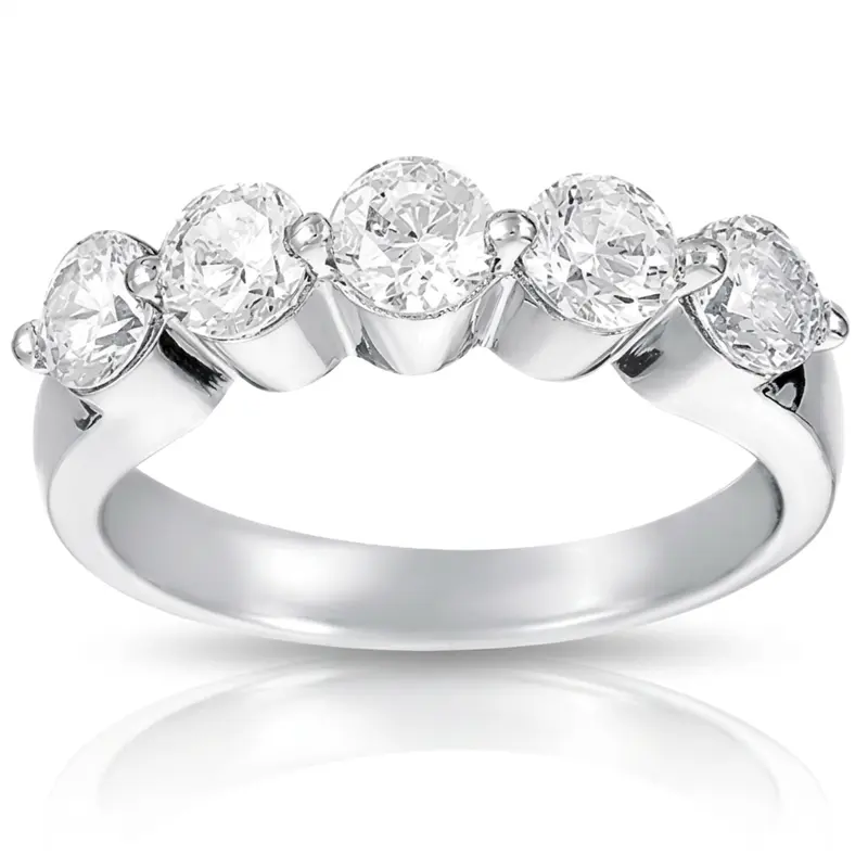 14K white gold 5 Stone Contemporary Single Prong Shared Diamond Anniversary Rind (1.00 ct. tw) - main view