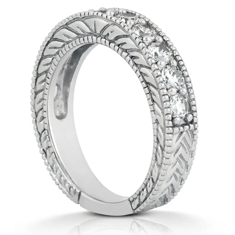 14K white gold Prong Set Milgrain Edge Antique Diamond Bridal Ring (1.10 ct. tw.) - main view