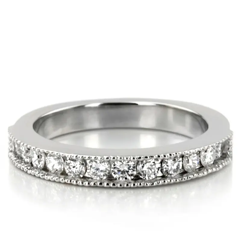 18K white gold Round Cut Milgrain Edge Channel Set Wedding Band (5/8 ct. tw.) - main view