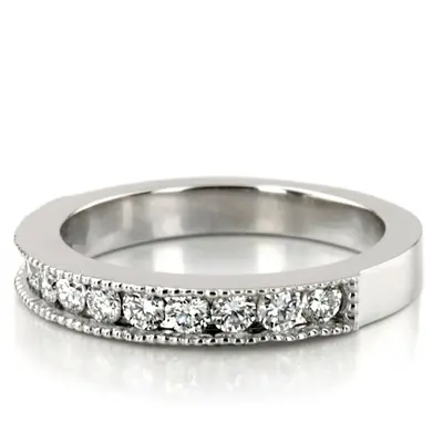 18K white gold Round Cut Milgrain Edge Channel Set Wedding Band (5/8 ct. tw.) - alternate view 5 thumbnail
