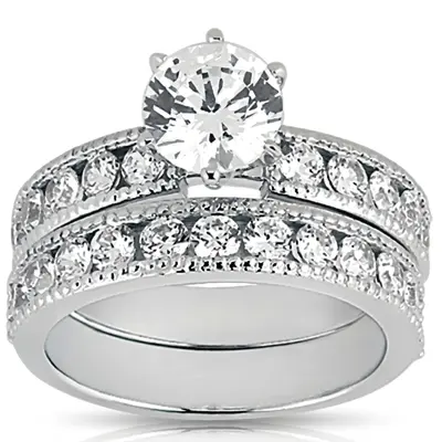 18K white gold Round Cut Milgrain Edge Channel Set Wedding Band (5/8 ct. tw.) - alternate view 6 thumbnail