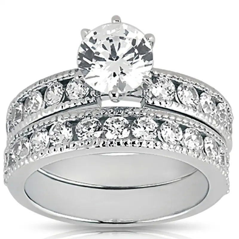 18K white gold Round Cut Milgrain Edge Channel Set Wedding Band (5/8 ct. tw.) - alternate view 6