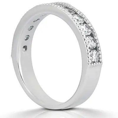 18K white gold Round Cut Milgrain Edge Channel Set Wedding Band (5/8 ct. tw.) - alternate view 3 thumbnail