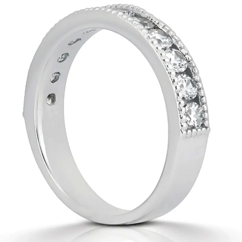 18K white gold Round Cut Milgrain Edge Channel Set Wedding Band (5/8 ct. tw.) - alternate view 3
