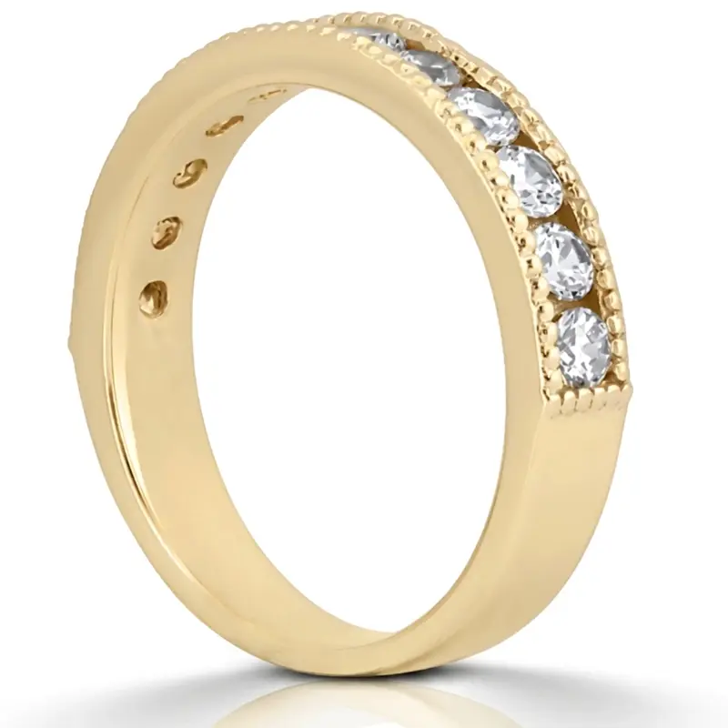 18K white gold Round Cut Milgrain Edge Channel Set Wedding Band (5/8 ct. tw.) - alternate view 4