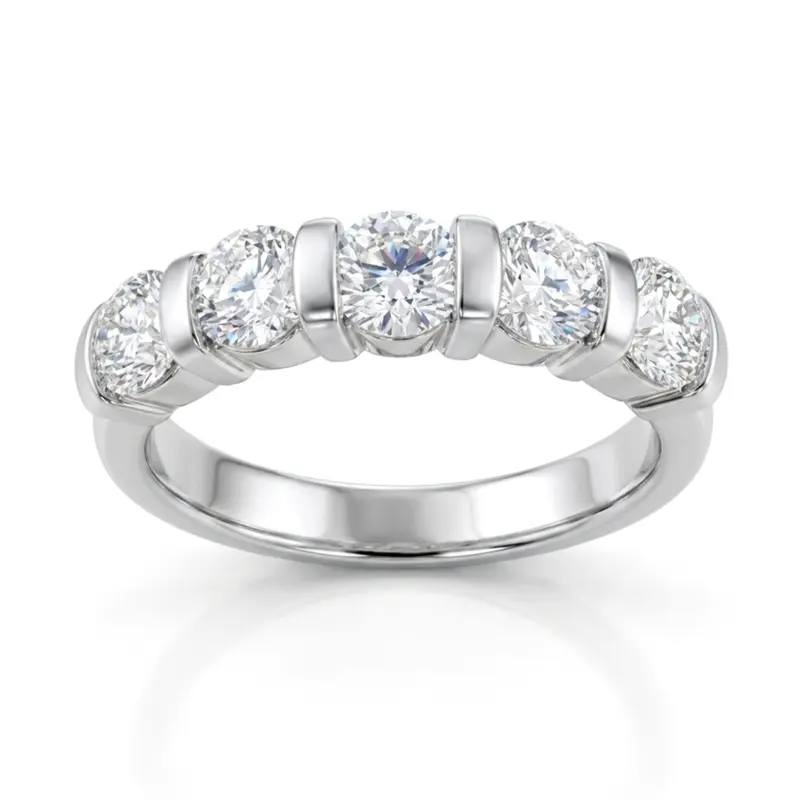 14K white gold Bar Set Round Cut Diamond Anniversary Ring (1 1/4 ct. tw.) - alternate view 2