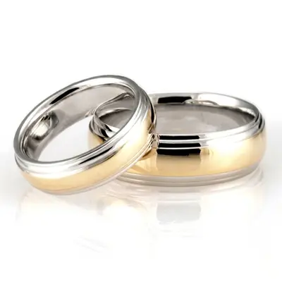 Double Step Edge Carved Design Wedding Band Set - view 2 of 5