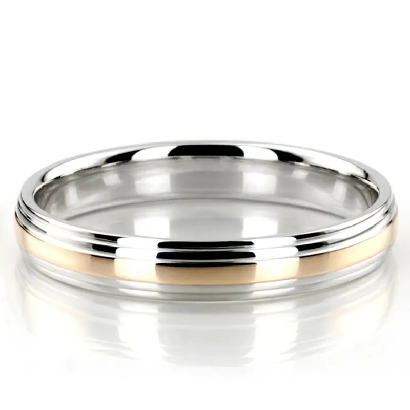 10K white-yellow-white gold 4mm. high polish basic-carved-simple-wedding-bands - alternate view 8