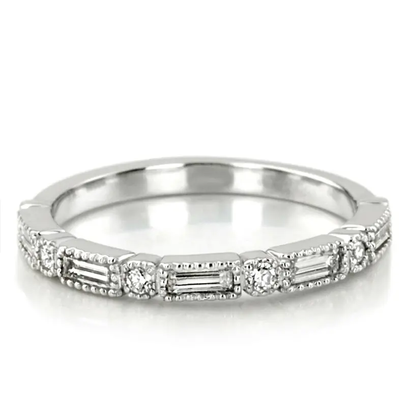 14K white gold Milgrain Edge Bezel Set Diamond Band (3/8 ct. tw.) - alternate view 2