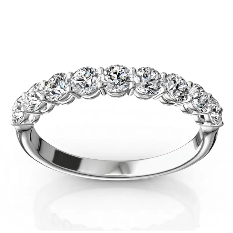 14K white gold Round Basket Set 9 Stone Diamond Anniversary Ring (3/4 ct. tw.) - main view
