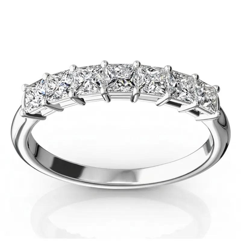 14K white gold Seven Stone Princess Cut Basket Setting Woman Ring (3/4 ct. tw.) - main view