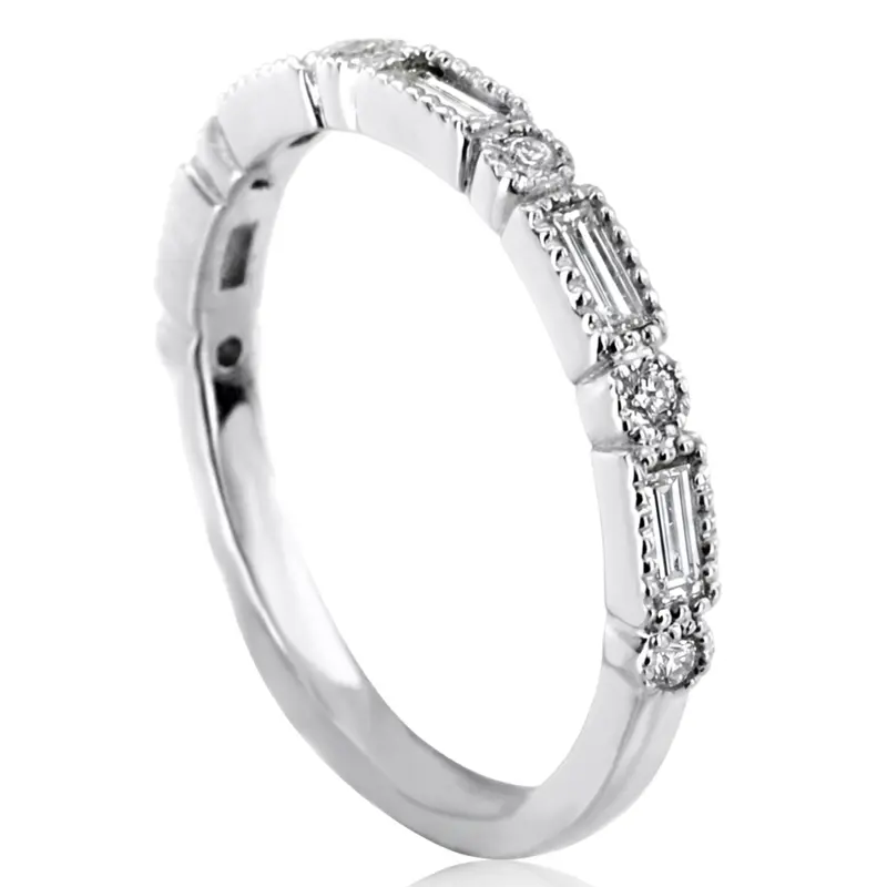 14K white gold Milgrain Edge Bezel Set Diamond Band (3/8 ct. tw.) - alternate view 5