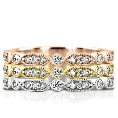 14K white gold Elegant Diamond Wedding And Anniversary Band With Mill Grain Accent (1/5 ct. tw.) - alternate view 5 thumbnail