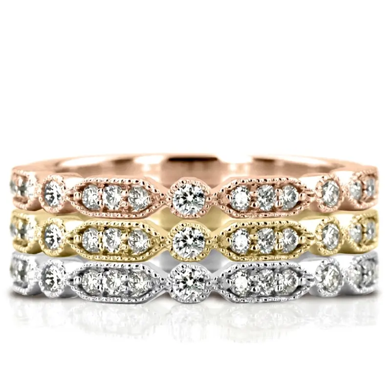 14K white gold Elegant Diamond Wedding And Anniversary Band With Mill Grain Accent (1/5 ct. tw.) - alternate view 5