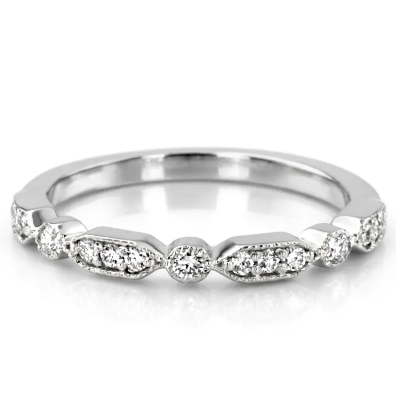 14K white gold Elegant Diamond Wedding And Anniversary Band With Mill Grain Accent (1/5 ct. tw.) - alternate view 2