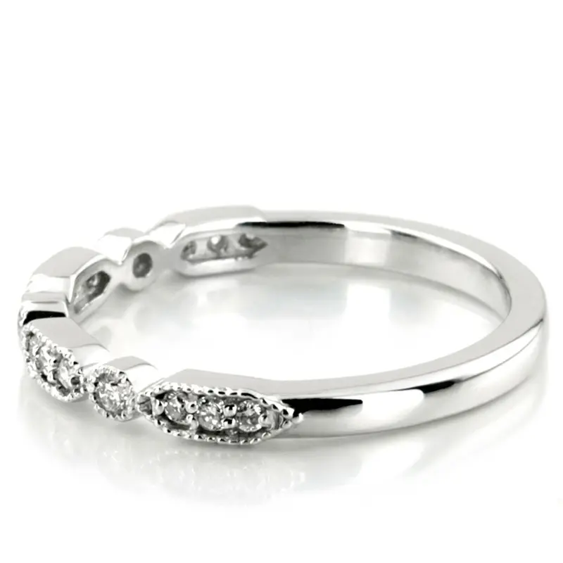 14K white gold Elegant Diamond Wedding And Anniversary Band With Mill Grain Accent (1/5 ct. tw.) - alternate view 7