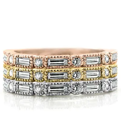 14K white gold Milgrain Edge Bezel Set Diamond Band (3/8 ct. tw.) - alternate view 7 thumbnail