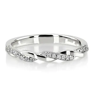 14K white gold Twist Design Petite Diamond Band (1/6 ct. tw.) - main view thumbnail