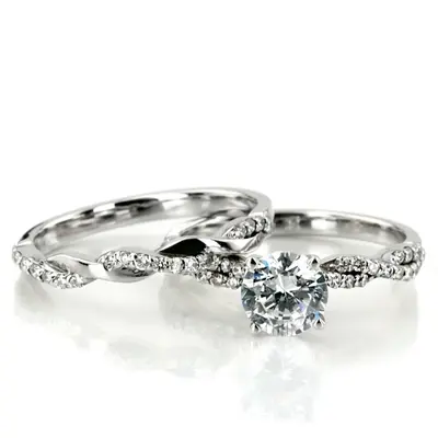14K white gold Twist Design Petite Diamond Band (1/6 ct. tw.) - alternate view 3 thumbnail