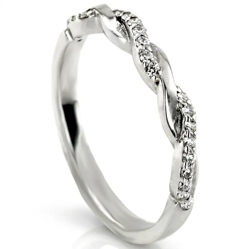 14K white gold Twist Design Petite Diamond Band (1/6 ct. tw.) - alternate view 5