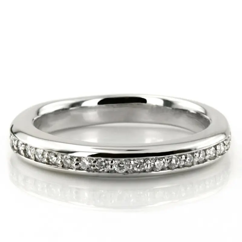 14K white gold Prong Set Round Diamond Wedding Band (1/8 ct. tw.) - alternate view 2
