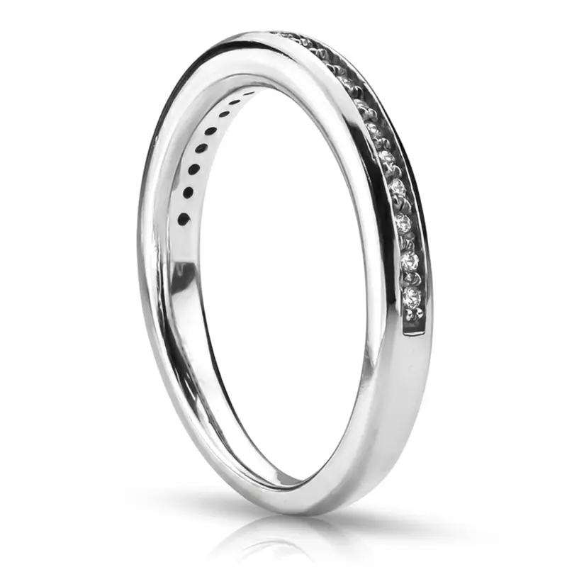 14K white gold Prong Set Round Diamond Wedding Band (1/8 ct. tw.) - alternate view 3