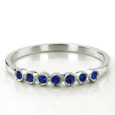 14K white gold Elegant Milgrain Bezel Set Sapphire 7 Stone Band - main view thumbnail