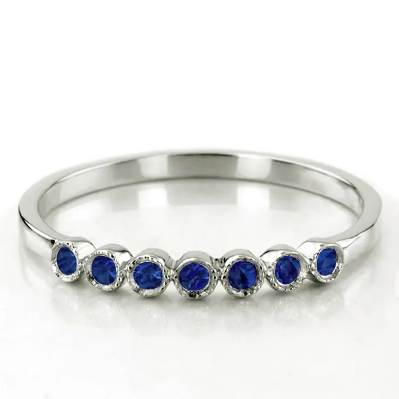 14K white gold Elegant Milgrain Bezel Set Sapphire 7 Stone Band - main view