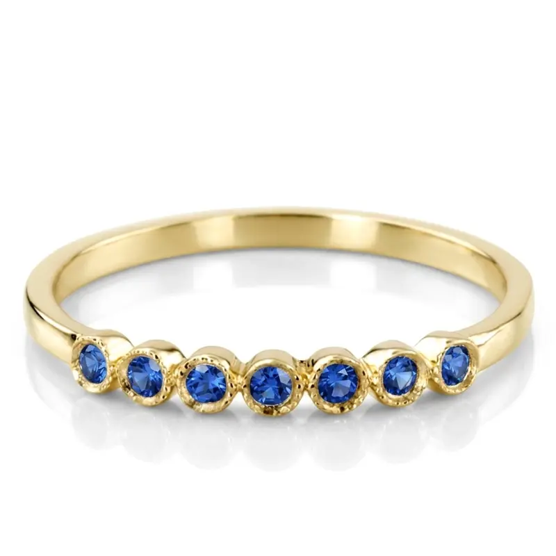 14K white gold Elegant Milgrain Bezel Set Sapphire 7 Stone Band - alternate view 2