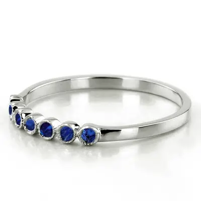 14K white gold Elegant Milgrain Bezel Set Sapphire 7 Stone Band - alternate view 3 thumbnail