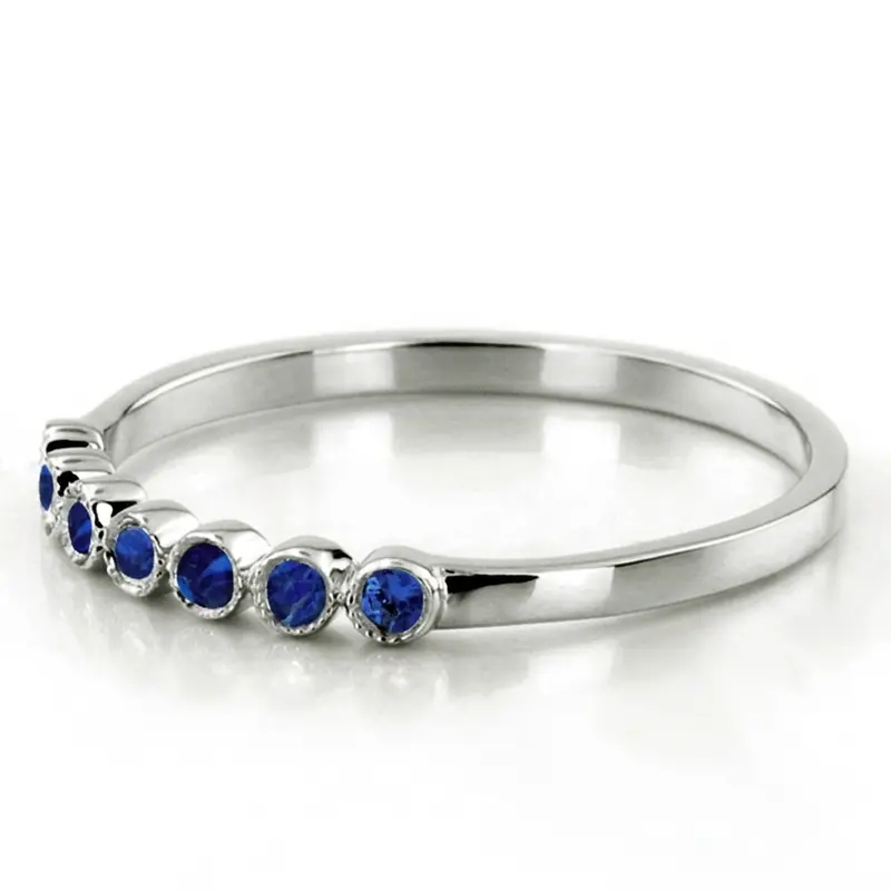 14K white gold Elegant Milgrain Bezel Set Sapphire 7 Stone Band - alternate view 3