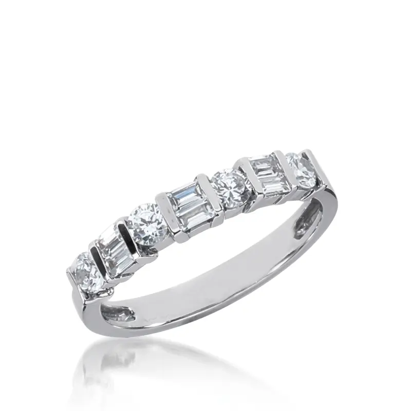 14K white gold Bar Set Round & Baguette Diamond Band (3/4 ct. tw.) - alternate view 5