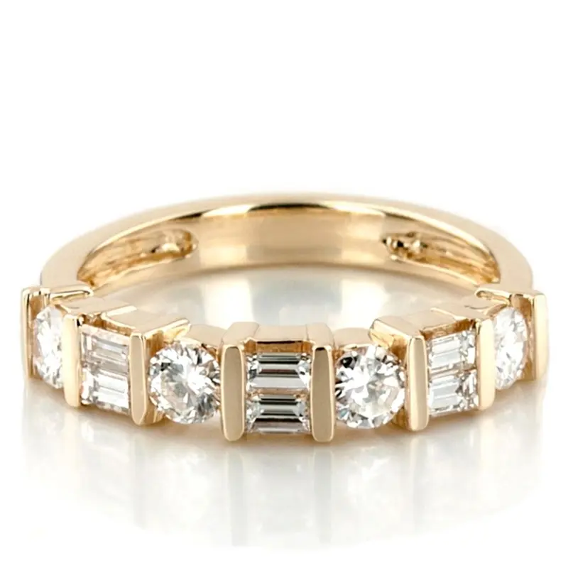 14K white gold Bar Set Round & Baguette Diamond Band (3/4 ct. tw.) - main view
