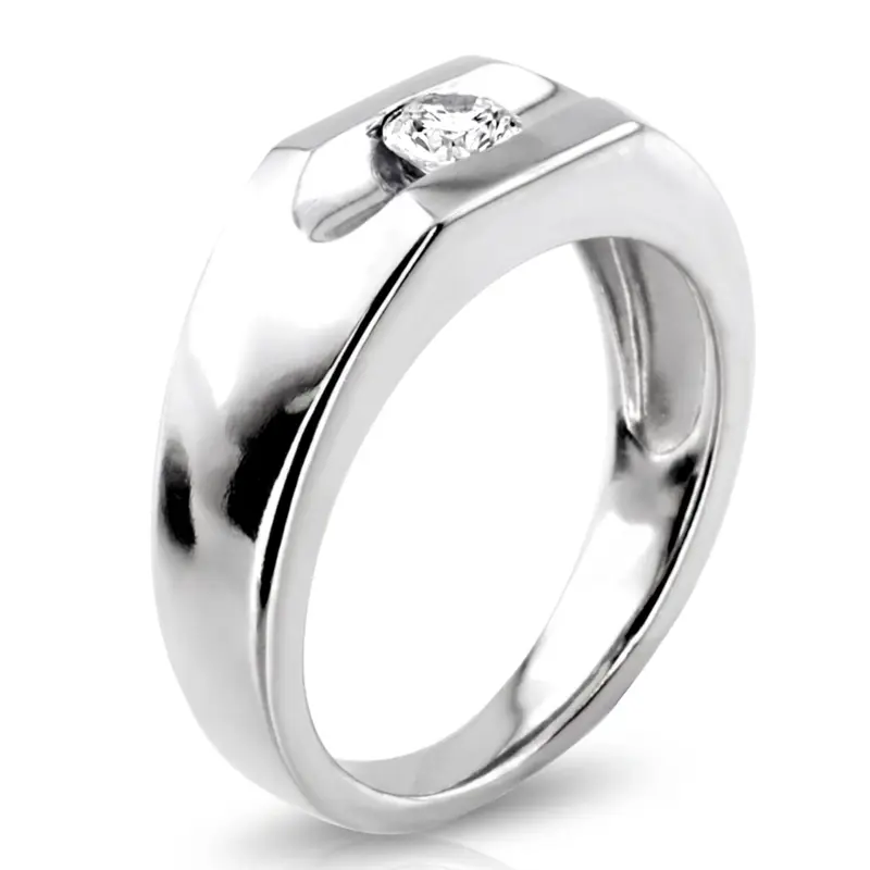 14K white gold 0.35 ct. Tension Set Solitaire Diamond Men's Ring - alternate view 4