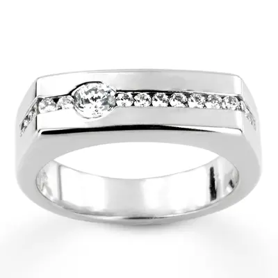 14K white gold 0.55 ct. Round Cut Channel Set Diamond Men's Ring - alternate view 4 thumbnail