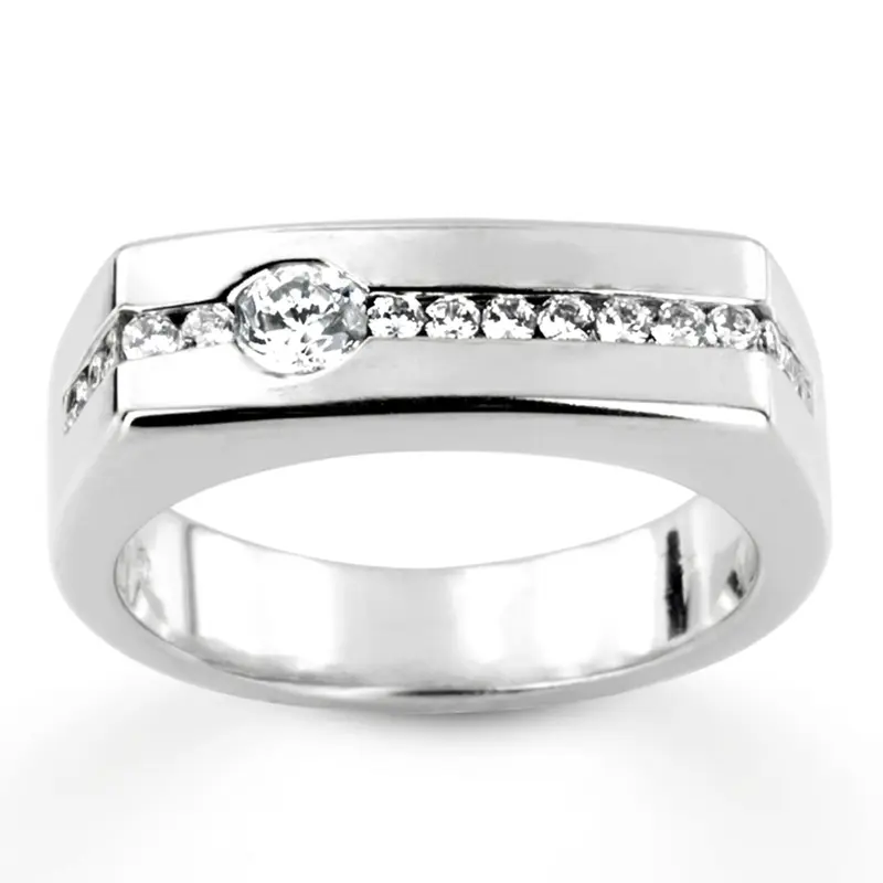 14K white gold 0.55 ct. Round Cut Channel Set Diamond Men's Ring - alternate view 4