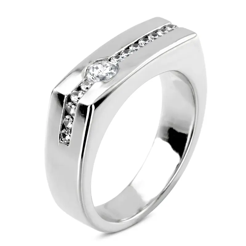 14K white gold 0.55 ct. Round Cut Channel Set Diamond Men's Ring - main view