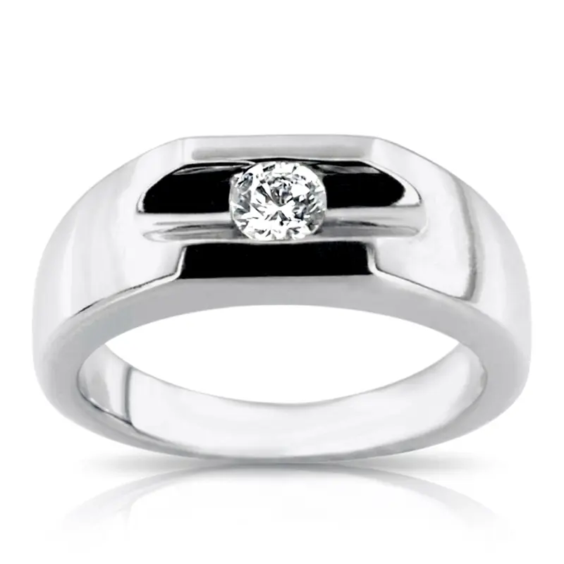 14K white gold 0.35 ct. Tension Set Solitaire Diamond Men's Ring - alternate view 2