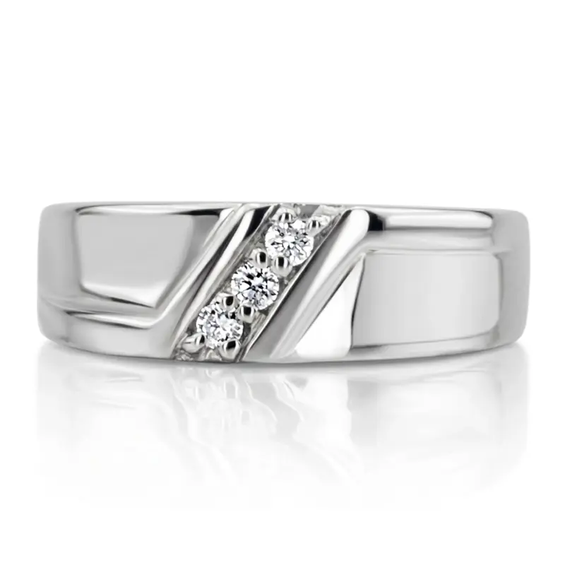 14K white gold 0.15 ct. Round Cut Three Stone Diamond Men's Band - alternate view 2