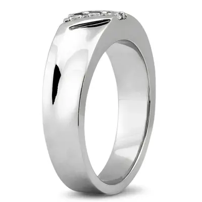 14K white gold 0.15 ct. Round Cut Three Stone Diamond Men's Band - alternate view 6 thumbnail