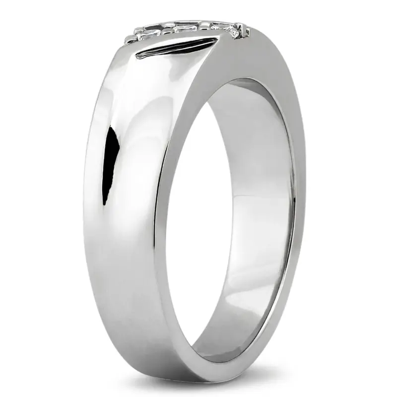 14K white gold 0.15 ct. Round Cut Three Stone Diamond Men's Band - alternate view 6