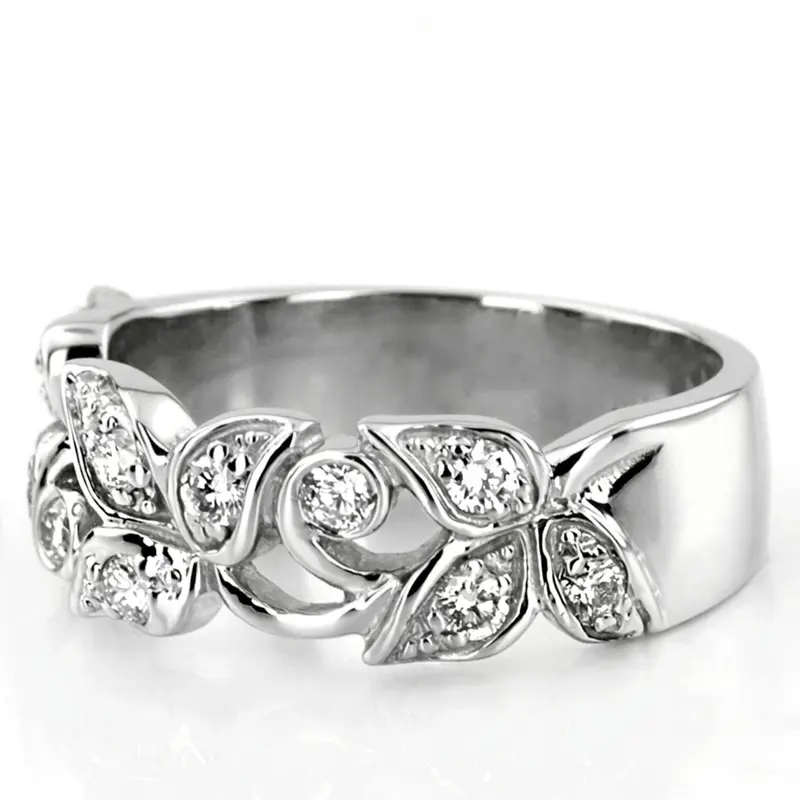 14K white gold Elegant Leaf Design Diamond Fancy Ring (0.33 ct. tw.) - alternate view 6
